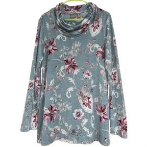 Chico’s Women’s Green Multi Floral Print Cowl Neck Fall/Winter Casual Shirt Sz-L